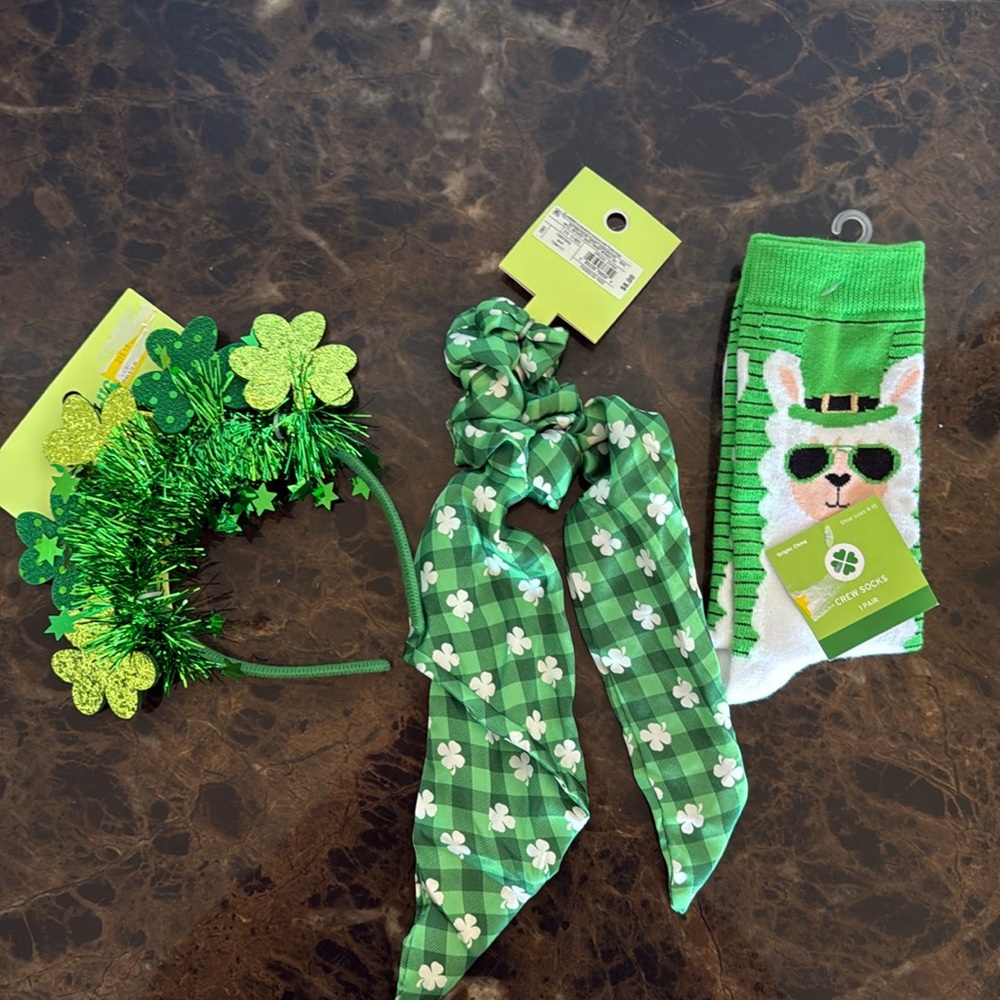 New! St. Patrick’s Day Bundle- Hair Accessories and Green Llama Crew Socks
